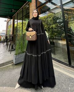 Zahira1808 Kiran Dress Bahan Ceruty Baby Doll Mix Aplikasi Mote Gosok Import Gamis Syari Murah Trendi