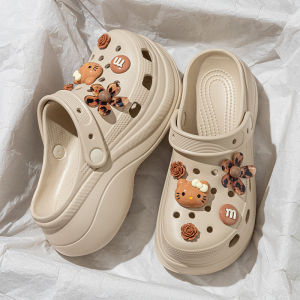 [Free Shipping] Thick-Soled High-Heeled Sandals For Women Perforated Shoes For Outdoor Wear Slip-On Beach Sandals Home Slippers WomenS Closed-Toe Slippers