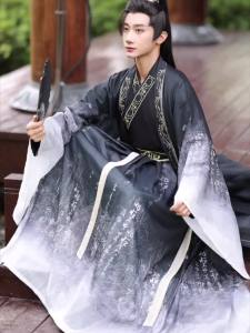 FE Original Hanfu Calligraphy Mens Black Style Wei and Jin Style Printing Elegant Chivalrous Ancient Costume Student Martial Arts Suit Chinese Style 1.14