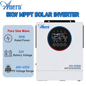 Anern Hybrid Solar Inverter 24V MPPT 5KW Off Grid Hybrid Inverter 24VDC to 220VAC Max 450VDC PV Input