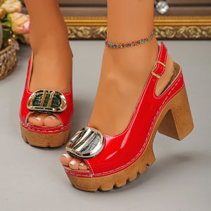 Free Shipping Plus-Size WomenS Summer Sandals New Fashion Style With Square Buckle Thick Sole Chunky Heel And Buckle Closure