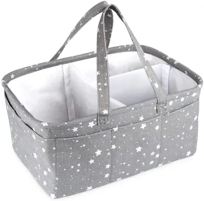 Baby Diaper Caddy Organizer Nursery Storage Bin Portable Car Organizer with Detachable Divider and Invisible Pockets for Diapers & Wipes