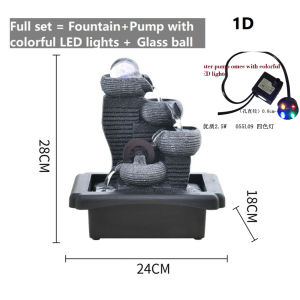 Modern Standing Water Fountain 4-Tier Feature w/ LED & Quiet Pump Rolling Ball Fengshui Displays