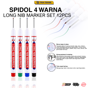 Paket PROMO - Spidol 12pcs Random Spidol Tukang Penanda Long Nib Marker Kepala Panjang - Tahan Air dan Cepat Kering / Merah Hijau Biru Hitam Marker