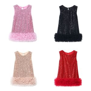 CANICECA Sleeveless Girls Mesh Skirt Dresses Fluffy Sequined Sequin Girls Vest Skirt Elegant Costume Princess Tutu Dress Birthday Party