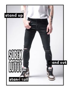 Celana Panjang Jeans Bahan Black Denim Bandungan Bergaya Ripped