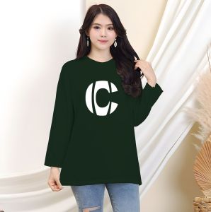 Kaos Oblong Oversize Lengan Panjang/Kaos Distro/ Swetwear Wanita Motif Gemes Huruf C