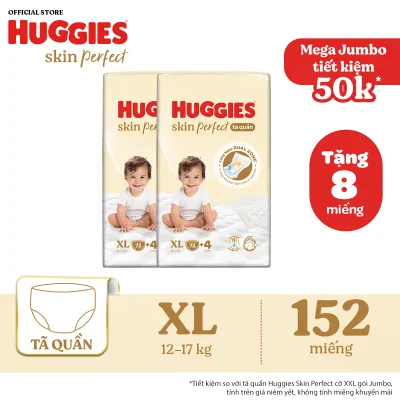 [30.7 QUÀ TẶNG ĐH 699K] Combo 2 Tã quần Huggies Skin Perfect XL size Mega Jumbo 72+4 miếng - Nhiều Phiên bản