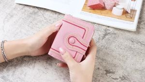 New Korean Style Womens Short Wallet Zipper Buckle Wallet Lychee Pattern Embroidered Solid Color Coin Purse ID Card Holder [ Free Shipping ]