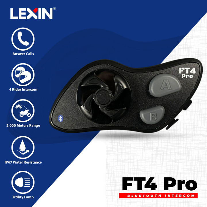 LEXIN 1pc FT4 PRO Motorcycle Bluetooth Headset Featuring Integrated Headlamp with SoS Mode Up to 4 Riders Amazing Audio Helmet Intercom Universal Communication System with Type C Quick Charge Lazada P...