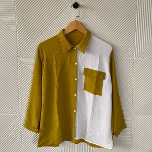 Julie Shirt Oversize Lengan Panjang/Kemeja Polos Kombinasi/Blus Jumbo Big Size/Pakaian Wanita Blouse