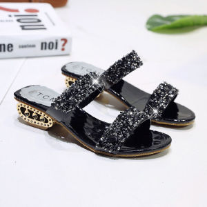 Sandals for Women 1cm High Heels with wedge sandals Glitter Fashion with sequins korean formal Ladies casual sandals