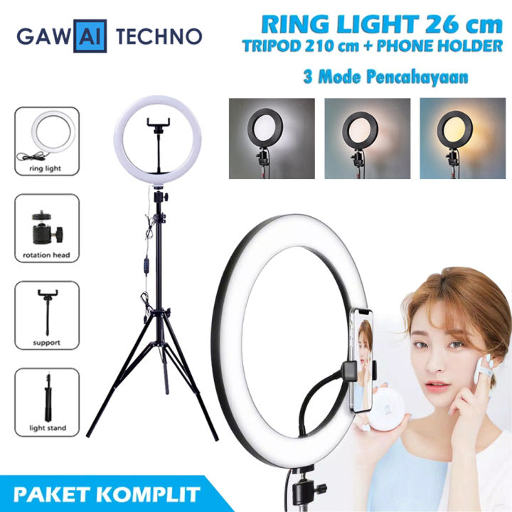 SET PAKET KOMPLIT Tripod CXB-260 Satu Set Ring Light 26cm Plus Light  Stand Tripod Meter Dengan Phone Holder Untuk Selfie Vlogger Live