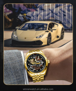 Forsining นาฬิกาอัตโนมัติหรูหราของผู้ชายนาฬิกาสเตนเลสสตีลทรงกลมสีเงินดีไซน์แบบกลวงของแท้