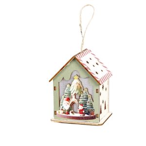 ZENGD Mini Christmas LED Light Wooden House Colorful Cute Luminous Cabin Creative Decorative Christmas Hanging Decorations Home Decor