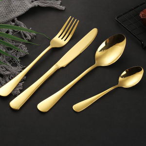 304 stainless steel tableware fork spoon knife knife spoon and fork set Dessert Spoon Knife and Spoon Knife and Fork Spoon Knife and Spoon Set 4-piece set of gold stainless steel tableware Thick Knife Set