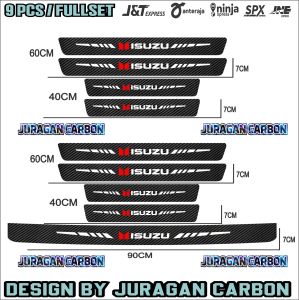 9PCS SILL PLATE KARBON 3D MOBIL ISUZU STICKER CARBON 3D PIJAKAN BUMPER BAGASI MOBIL ISUZU PANTHER
