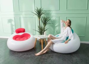 NEWโซฟาเป่าลม ลายหัวใจ มีพิงหลัง โซฟานั่ง