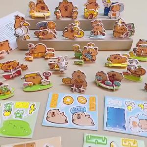 Random 20Pcs Children Handmade DIY Capybara Cartoon Model Puzzle Kitchen Bedroom Living Room Bathroom Decoration 3D Stereo Cardboard Jigsaw Puzzle