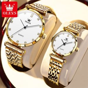 100% Original OLEVS Luxury Stainless Couple Watches Diamonds Fashion Waterproof Shock Resistant Casual Quartz Women Men watches