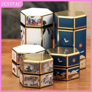 JCSYFAC Creative Hexagonal Teapot Tin Can Chinese Tinplate Tea Storage Tank Sealed Portable Tea Box Empty Can Tea Set Accessories