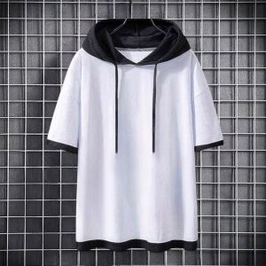 kaos pria polos pendek/kaos hoodie polos pendek kombinasi list  tangan dn bawah terbaru