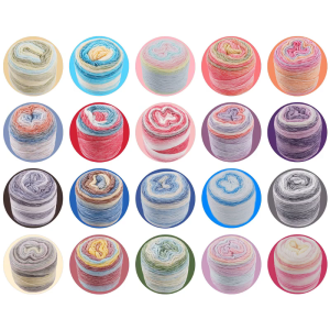 เส้นด้ายพองฟูสีรุ้งย้อมเส้นด้ายขนสัตว์ผ้าแคชเมียร์ส่วนไหมพรมขนสัตว์นิตติ้งผ้าขนสัตว์แบบทำมือสำหรับถักทำวัสดุ