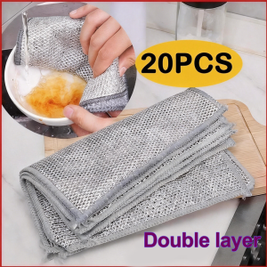 【Lowest Price】Thickened Steel Wire Cleaning Cloth Double-layer Non-Scratch Microfiber Mesh Dish Towel for Kitchen Pot Washing