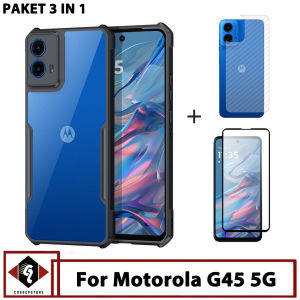 Promo Case 3in1 Motorola G45 5G Shockproof Softcase Free Screen Protector dan Skin Carbon