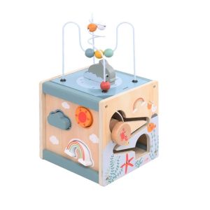 Wooden Activity Cube for Toddlers 5in1 Animal Shape Sorter Bead Maze Montessori Educational Toys Baby 6-12 Months Learning Toys