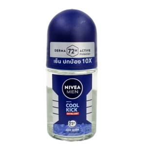 **สินค้าขายดี** โรลออน ผู้ชาย เเห้งลดเหงื่อ เย็นสุดขั้ว ปกป้อง ระงับกลิ่นนาน  nivea cool kick 25 ml.