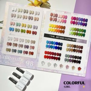 【Ready to ship】XUANFEIER 98 colors gel polish 15ml/bottle nail polish set free color card + TOP COAT + BASE COAT nail salon set base color gel/syrup gel/glitter gel