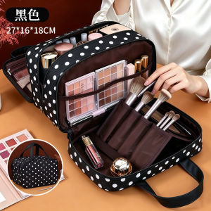 Polka Dot Túi trang điểm 3 lớp dung tích lớn Túi đựng đồ vệ sinh cá nhân du lịch không thấm nước xách tay mỹ phẩm lưu trữ Pouch với dây kéo