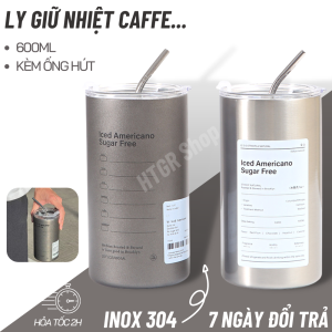 [Hỏa Tốc]Cốc /Ly giữ nhiệt inox Iced Americano kèm ống hút 600ml