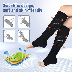 Zipper Compression Socks 15-20mmhg Open Toe Compression Socks Knee HighSuit For Men & Women Increase Blood Circulation