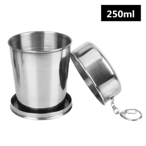 250ml Portable Stainless Steel Foldable Cup Folding Retractable Blackjack Cup Teacups Outdoor Travel Collapsible Coffee Mug Telescopic Hiking Camping Water