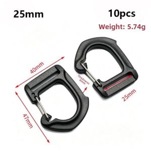 NOBLEE 10Pcs Plastic Spring Quickdraws Clip Hooks 10/15/20/25mm DIY Accessories Keychain Belt Buckles Carabiner  Black Elastic Hook Buckle for Backpack