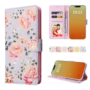 Luxury Casing For iPhone 17 Pro Max 17 Air 16 15 Plus Pro Max Flowers Butterly Pattern Wallet Soft Pu Leather Flip Stand Skin Protect Cover Case