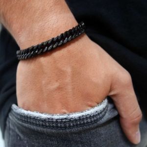 Aksesoris Gelang Tangan Cowok Laki Keren Motif Rantai Baja Tiga Warna