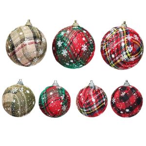 LUSIT Fabric Plastic Christmas Ball Ornaments Plaid Pattern Snowflake Design Hanging Balls Vibrant Decorative Hanging Gift Box Ornaments Christmas Tree
