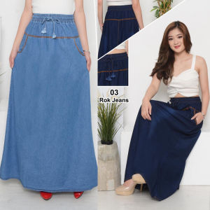 IMVISITAMA - Rok Jeans Wanita Panjang Pinggang Karet / Rok Denim Jeans Wanita Fashion Style