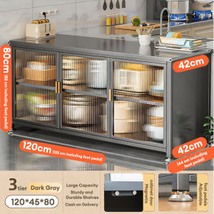 COHF Carbon Steel Kitchen Sideboard with Wood Grain Marble-Look Top | PCB Doors & Drawers Kitchen Workstation | Multi-functional Storage Organizer