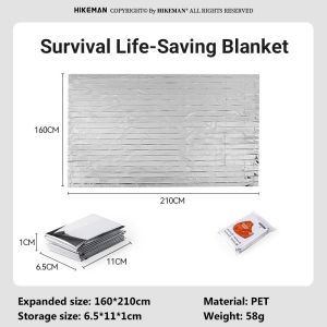 2PCS Outdoor Multifunctional Emergency Blankets Insulation Blanket 160*210cm Reflective PET Aluminum FilmSurvival Life-saving Blanket Survival Equipment
