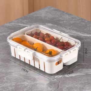 Airtight Drain Food Storage Containers Stackable Refrigerator Organizer Bins with Lids with Removable Compartment Basket