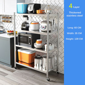 304 Stainless Steel Kitchen Storage Rack Heavy Duty Kitchen Storage Cabinet Organizer Shelf Rack With wheels 3/4/5 layer Organizer Shelf Laye Metal Shelves Cabinet Shelf Bearing Material Thick Floor Shelf