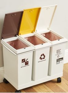 ถังขยะคัดแยก ถังขยะแบบแยกประเภทพร้อมล้อเข็น ถังขยะในครัว 🚩พร้อมส่ง🚩