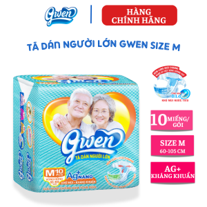 {Hàng chính hãng} Tã dán người lớn Gwen size M 10 miếng Bỉm người già bỉm/người bệnh tã giấy chính hãng siêu thấm khô thoáng chống hăm khử mùi