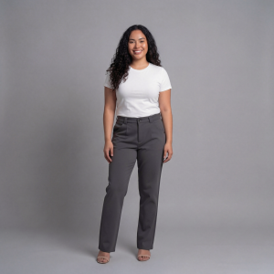 Plus Size Women High Waist Office Pants L-4XL Straight Work Trousers with Belt Loops and Pockets