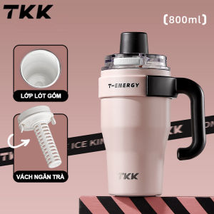 Cốc Giữ Nhiệt 1 Lít Cao Cấp Có Ống Hút Ly Giữ Nhiệt Tráng Sứ Inox 316 Có Tay Cầm Có Lưới Lọc Trà