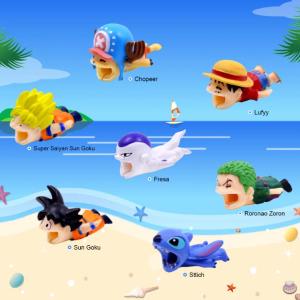 1PCS Anime Cable Bite Cable Protector Cartoon Protege Stitch One Peace LUFFY Chopper Goku Doll Model Funny Toys